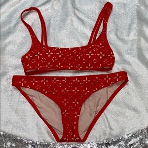 J. Crew Red Eyelet Bikini Set